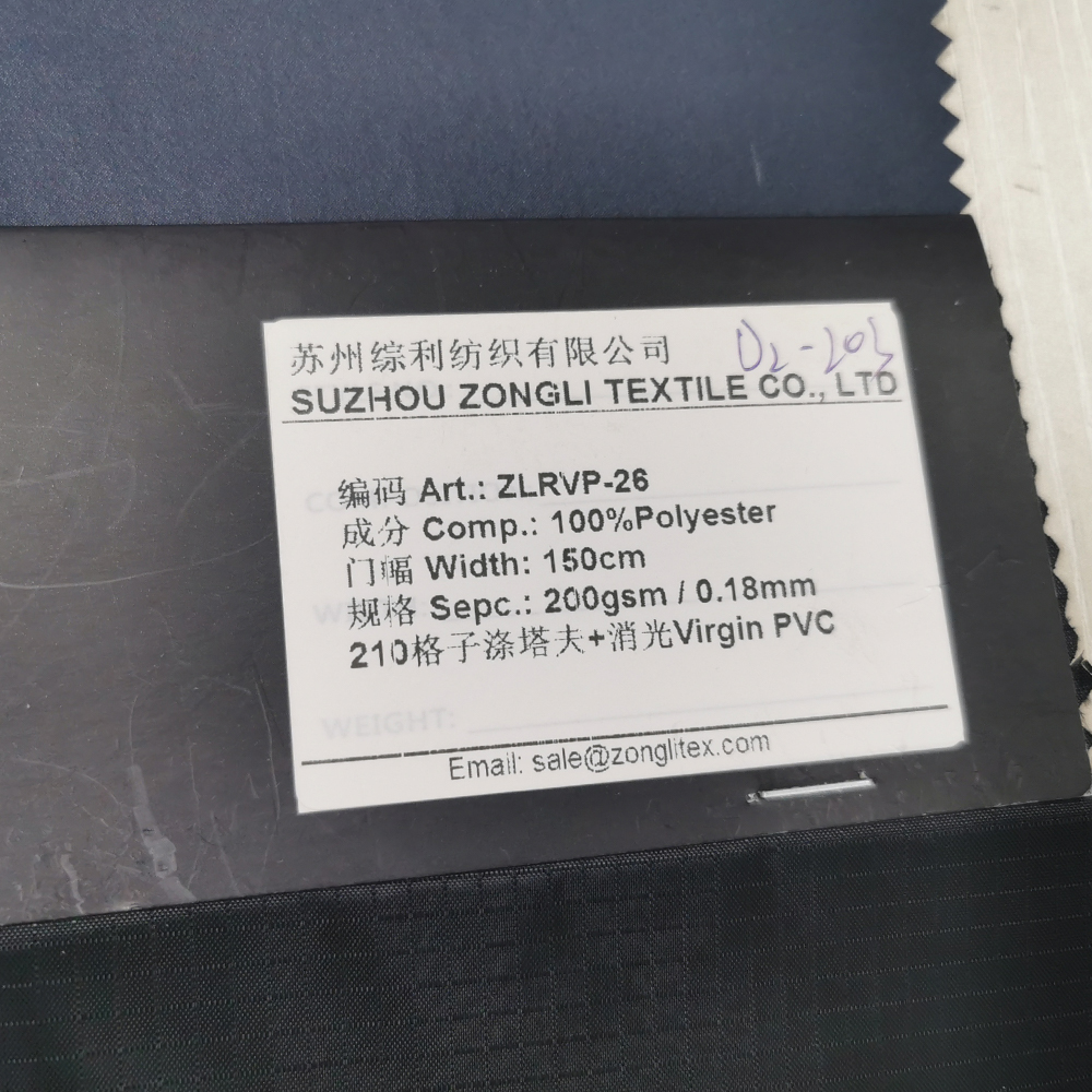 210T polyester taffeta costae cum plena virgine hebes PVC coating 200gsm 0.18mm pro quopiam